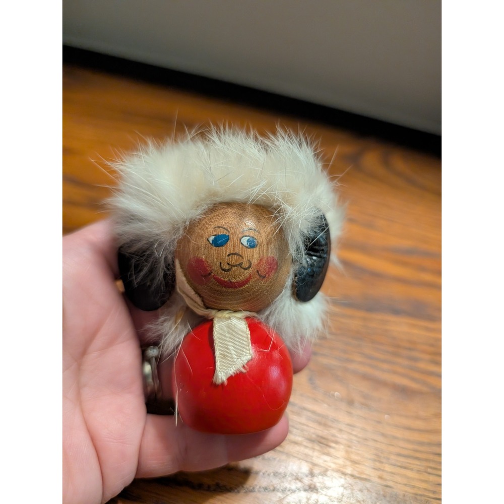 Vintage Wood Mischief Troll Doll Figure Fur Wool Hair Sweden Danish Scandinavian